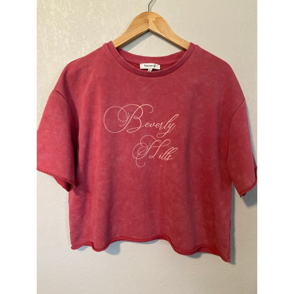 Francesca’s Beverly Hills Pink Acid Wash Cropped Sweatshirt SZ M